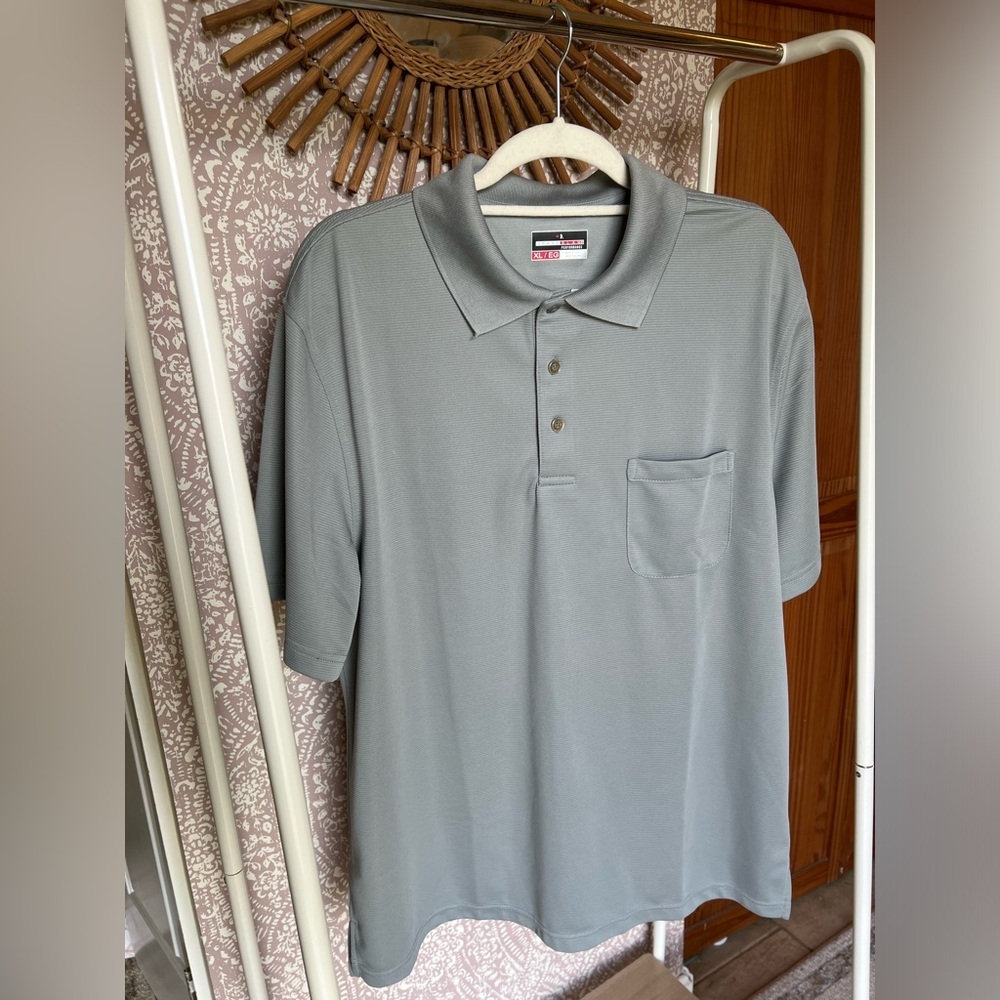 Grand Slam Performance‎ Gray Ribbed Collared Golf Polo Shirt with Pocket